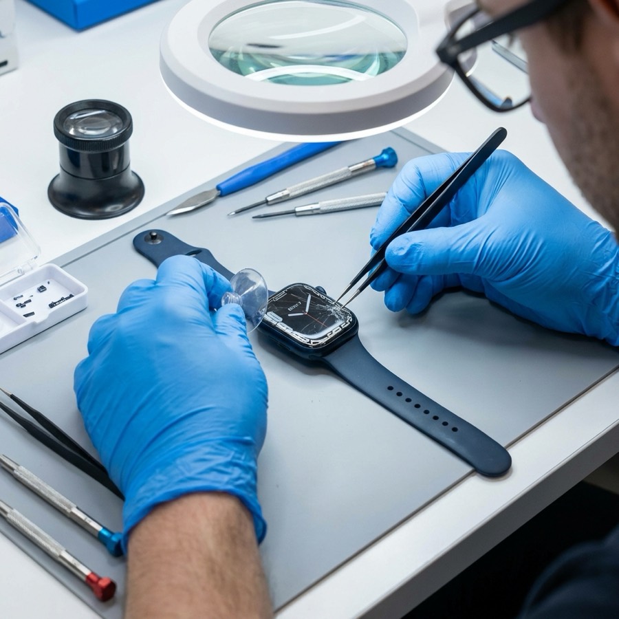 Apple Watch screen repair with precision tools