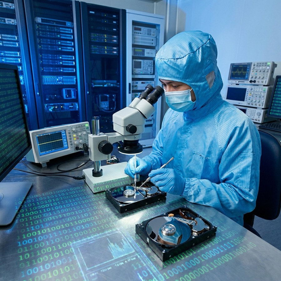 Hard drive opened for data recovery work